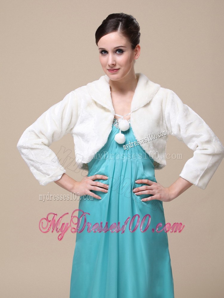 Faux Fur Special Occasion Jacket In Ivory With Fold-over Collar